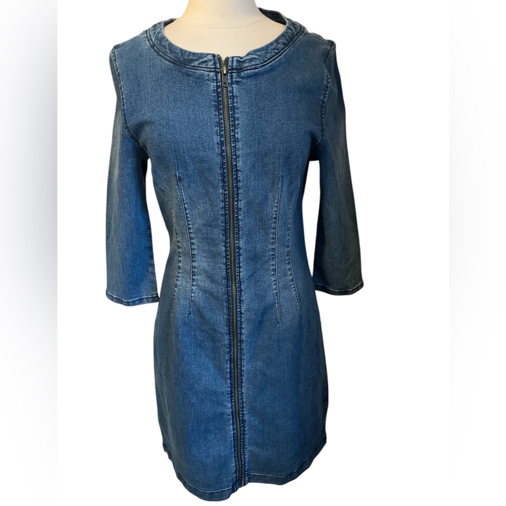 Fashion Nova NWT Denim Dress w/Front zipper 3/4 sleeves & open back Size XL - Picture 9 of 11